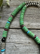 Load image into Gallery viewer, Sterling Silver Green Turquoise Multi Stone Bead Necklace. 26 inch. Gift