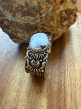 Load image into Gallery viewer, Navajo sterling silver white buffalo turquoise cuff bracelet