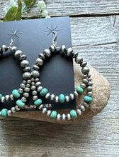Load image into Gallery viewer, Southwestern SterlingSilver Green Turquoise Pearls Double Loop Earrings 2.5 Inch