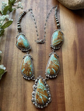 Load image into Gallery viewer, Navajo Sterling Silver Number 8 Turquoise Lariat Pearls Bead Chain Necklace KY
