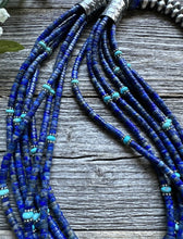 Load image into Gallery viewer, Sterling Silver Multi Strand Stone Lapis Turquoise Bead Necklace. 30 inch