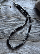 Load image into Gallery viewer, Southwestern Sterling Silver Black Onyx Pearls Bead Necklace 18 inch Gift
