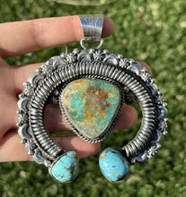 Load image into Gallery viewer, Native American Sterling Silver Royston Turquoise Naja Pendant Handmade CY