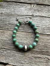 Load image into Gallery viewer, Sterling Silver Green Turquoise W Pearl Bead Bracelet. 6.5 Inch