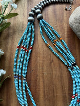 Load image into Gallery viewer, Sterling Silver Multi Strand Stone Blue Turquoise Pearls Bead Necklace. 26 inch