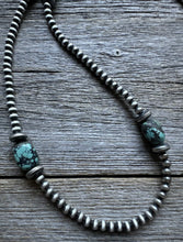 Load image into Gallery viewer, Sterling Silver Turquoise Nuggets W Pearls Bead Necklace. 22 inch