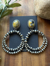 Load image into Gallery viewer, Navajo Sterling Silver Yellow Bumblebee Jasper Pearl Double Loop Earrings Etta