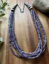 Load image into Gallery viewer, Sterling Silver Purple Charoite W Pearls Multi Strand Bead Necklace 28 Inch Gift