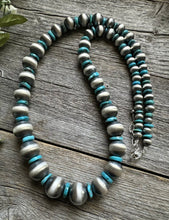 Load image into Gallery viewer, Graduated 925 Sterling Silver Blue Turquoise Pearls 7mm-16mm Bead Necklace 26”