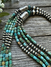 Load image into Gallery viewer, Sterling Silver Multi Strand Blue Green Turquoise Pearls Bead Necklace. 30 inch