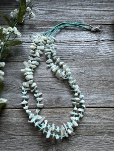 Vintage Native American Sterling Silver White Shell Turquoise Bead Necklace 26”