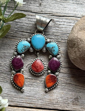 Load image into Gallery viewer, Navajo Sterling Silver Multi Stone Turquoise Spiny Oyster Pendant Augustine L
