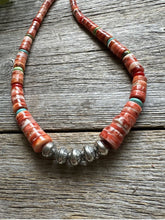 Load image into Gallery viewer, Sterling Silver Graduated Multi Stone Spiny Oyster Heishi Bead Necklace 18 inch