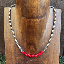 Load image into Gallery viewer, Red Coral 4mm Sterling Silver Pearls Choker Bead Necklace. 16 Inch. Gift