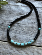 Load image into Gallery viewer, Southwestern 925 Sterling Silver Black Onyx Turquoise Bead Necklace 18 Inch