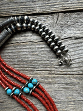 Load image into Gallery viewer, Natural Coral Sleeping Beauty Turquoise Sterling Silver MultiStrand BeadNecklace