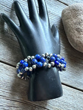 Load image into Gallery viewer, Floral Sterling Silver Blue Lapis Pearls Bead Bracelet. 7 Inch