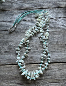 Vintage Native American Sterling Silver White Shell Turquoise Bead Necklace 26”
