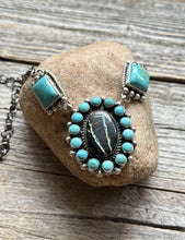Load image into Gallery viewer, Navajo Sterling Silver Black Jack Turquoise Cluster Lariat Y Bead Necklace KY