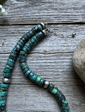 Load image into Gallery viewer, Southwestern 925 Sterling Silver Turquoise Heishi Bead Necklace. 16 inch