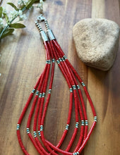 Load image into Gallery viewer, Sterling Silver Multi Strand Heishi Bamboo Coral Turquoise Bead Necklace 22 Inch