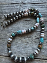 Load image into Gallery viewer, Southwestern Sterling Silver Pink Conch Turquoise Bead Necklace. 18 Inch Gift