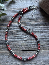 Load image into Gallery viewer, Southwestern Sterling Silver Red Spiny Oyster Pearls Bead Necklace 18 inch