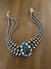 Load image into Gallery viewer, Navajo sterling silver golden hills/ blk jack turquoise choker necklace 22 inch