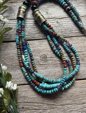 Load image into Gallery viewer, Tommy Rosita Singer T R Sterling Silver Multi Strand Turquoise Bead Necklace 30”