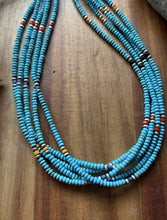 Load image into Gallery viewer, Sterling Silver Multi Strand Stone Blue Turquoise Pearls Bead Necklace. 26 inch