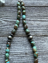 Load image into Gallery viewer, Sterling Silver Turquoise Nuggets W Pearls Bead Necklace. 18 inch