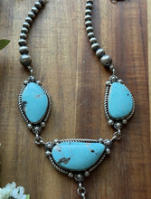 Load image into Gallery viewer, Navajo Sterling Silver Blue Turquoise Lariat Pearls Bead Chain Necklace R Yazzie