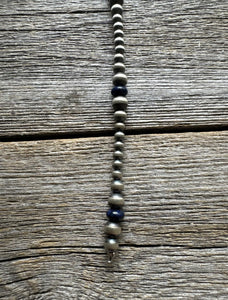 Sterling Silver Lapis W Pearls Bead Lariat Y Necklace. 26 inch