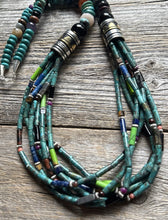 Load image into Gallery viewer, Tommy Rosita Singer T R Sterling Silver Multi Strand Turquoise Bead Necklace 28”