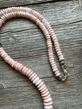 Load image into Gallery viewer, Long Southwestern Sterling Silver Graduated Pink Conch Bead Necklace. 30 Inch