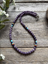 Load image into Gallery viewer, Sterling Silver Multi Color Stone Purple Bead Necklace. 18 inch. Gift