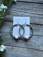 Load image into Gallery viewer, Pink Conch Sterling Silver Pearls Bead Hoop Earrings. 2.5 Inch