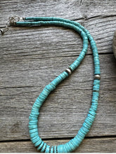 Load image into Gallery viewer, Sterling Silver Graduated Heishi Turquoise Bead Necklace. 18 inch