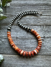 Load image into Gallery viewer, Sterling Silver Orange Spiny Oyster W Pearls Bead Necklace 18 inch