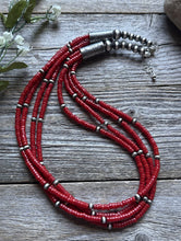 Load image into Gallery viewer, Sterling Silver Multi Strand Red Coral W Pearls Bead Necklace 22 Inch