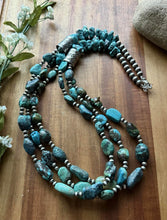 Load image into Gallery viewer, Sterling Silver Multi Strand Turquoise Nuggets Bead Necklace. 28 inch. Gift