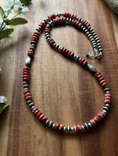 Load image into Gallery viewer, Sterling Silver Orange Red Spiny Oyster Multi Bead Pearls Necklace 24 inch Gift