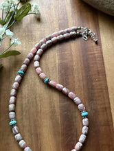 Load image into Gallery viewer, Sterling Silver Rhodochrosite Turquoise Bead Necklace. 18 inch. Gift
