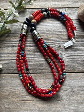Load image into Gallery viewer, Tommy Rosita Singer T R Sterling Silver Multi Strand Red Coral Bead Necklace 28”