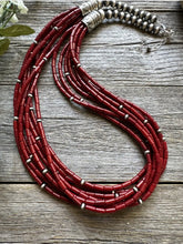 Load image into Gallery viewer, Sterling Silver Multi Strand Red Bamboo Coral W Pearls Bead Necklace 24 Inch