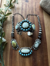 Load image into Gallery viewer, Navajo Sterling Silver Palomino Turquoise Chain Lariat Necklace Cuff Set KY