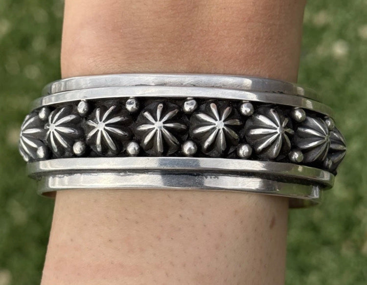 Navajo Native American Sterling Silver Star Stacker Cuff Bracelet H Happy Piasso