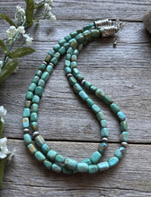 Load image into Gallery viewer, Sterling Silver Multi 2 Strand Blue Green Turquoise Bead Necklace. 20 inch