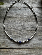 Load image into Gallery viewer, Sterling Silver 4mm Pearls with Lapis Bead Necklace Choker. 14 inch