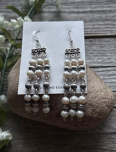 Load image into Gallery viewer, Sterling Silver Freshwater Pearls Rosary Bead Dangle Earrings. 3.5 Inch